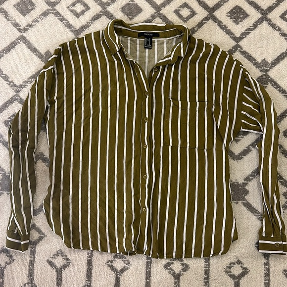Forever 21 Striped Button-Up Long Sleeve Shirt Sz S - Green/White - Picture 2 of 7